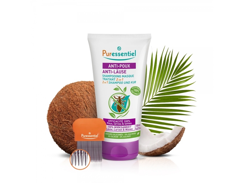 PURESSENTIEL Shampoing masque traitant 2 en 1 avec peigne 150 ml