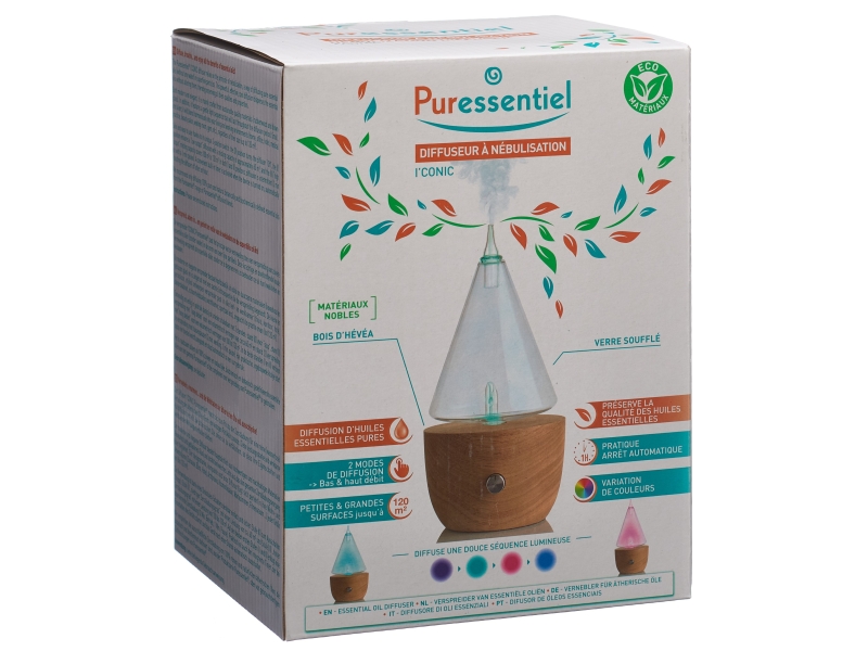 PURESSENTIEL Diffuseur à Nébulisation en Bois Naturel I'CONIC